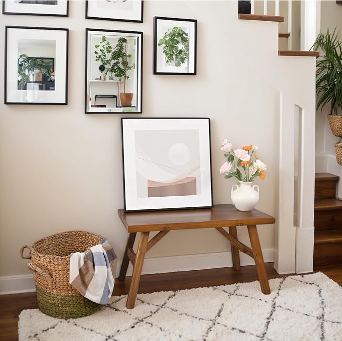 SwallowLiving Handcrafted Solid Wood Bench, 30" - Farmhouse-Style Entryway Seating for Living & Dining Room, Rustic Design, Natural Finish