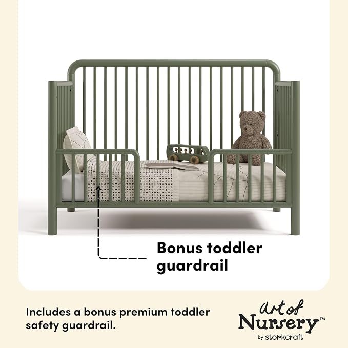 Storkcraft Porto 5-in-1 Convertible Crib with Toddler Guardrail, Olive
