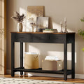 YOSHOOT 45" Farmhouse Entryway Console Table, Desk Behind the Couch with 3 Drawers and 2-Tier Shelves, Narrow Sofa Table for Hallway, Bedroom, Living Room, Black Brown