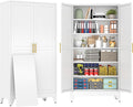 79" White Metal Storage Cabinet with 2 Doors and 5 Adjustable Shelves,Steel Garage Tool Cabinet, File Cabinet,Kitchen Pantry Cabinet for Home,Office,Garage,School,Warehouse