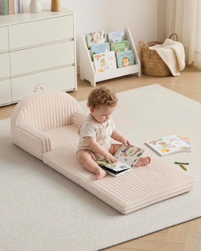 Blissful Diary Foldable Kids Couch, 2-in-1 Kids Sofa Chair, Cream White