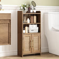Small Bathroom Storage Cabinet with 2 Doors & Shelf,Rattan Natural | Narrow Storage Organizer, Toilet Paper Floor Cabinets Freestanding, for Small Spaces, Laundry Room, 7.8" D x 14.6" W x 31" H