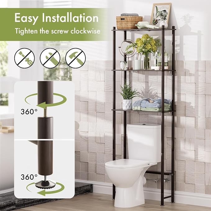 AmazerBath Bamboo Over The Toilet Storage Shelf, 3-Tier Over Toilet Bathroom Organizer Rack, Bathroom Shelves Over Toilet, Space Saver, Espresso