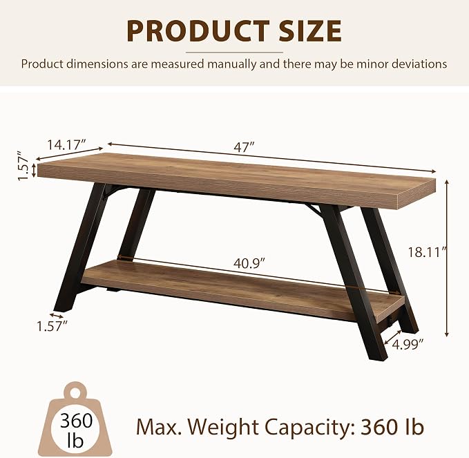 LVB Entryway Bench with Storage, Wood Bench for Entryway, 47 in
