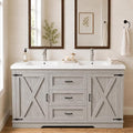 Cushore Double Sink Bathroom Vanity, 60 Inch Bathroom Vanity Double Sink with 2 Farmhouse Barn Doors & 3 Drawers, Dual Rounded Basins, Bathroom Vanity Sink Cabinet, Gray