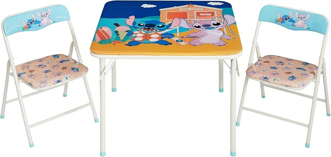 Disney Stitch Kids Activity Table and Chair Set, 3-Piece Folding Toddler Table with 2 Chairs, Padded Seats, Durable Frame for Play, Crafts & Snacks