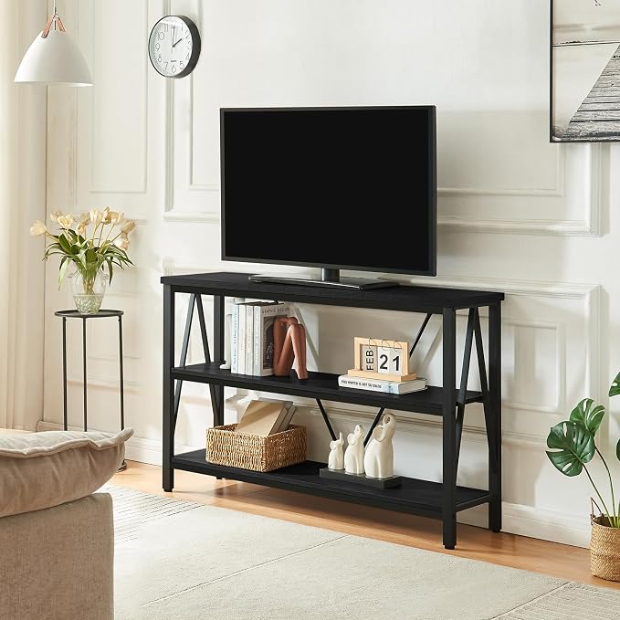 Entryway Console Table, 3 Tier Entry Table with Open Shelves, Black, 47 IN