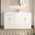 LUMISOL 60 Inch Double Sink Bathroom Vanity, Wooden Freestanding Bathroom Vanity with Soft-Closing Doors and 4 Storage Drawers, 60” Bathroom Cabinet with Resin Sink, White