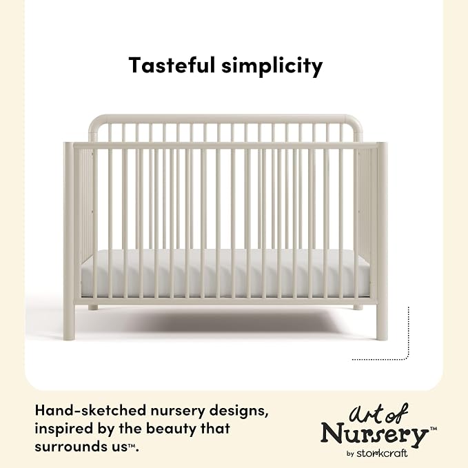 Storkcraft Porto 5-in-1 Convertible Crib and Toddler Guardrail, Frosted Oat