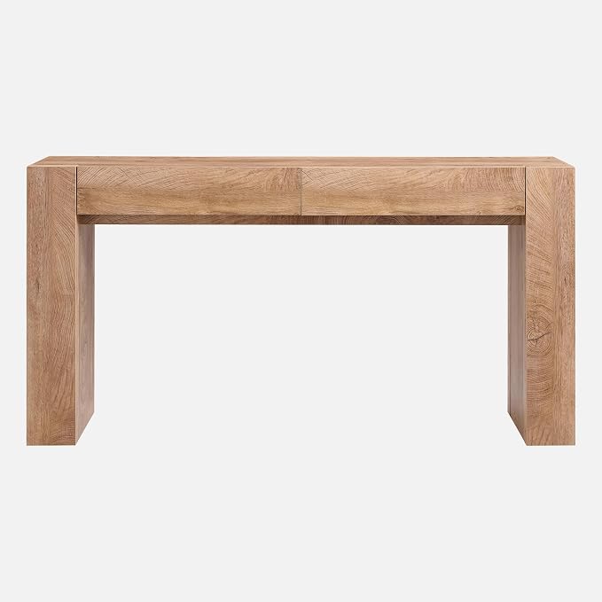 OKD 63" Console Table with Drawers, Thick Block Entryway Table, Light Oak
