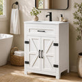 VINGLI 24 Inch Farmhouse Bathroom Vanity with Sink, Antique White Undermount Vanity Sink Cabinet with Barn Doors & U-Shaped Shelf, Freestanding Bathroom Storage Cabinet, Single Hole Ceramic Basin