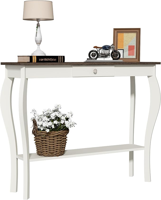 ChooChoo 39" Narrow Farmhouse Entryway Table with Drawer, Soft White