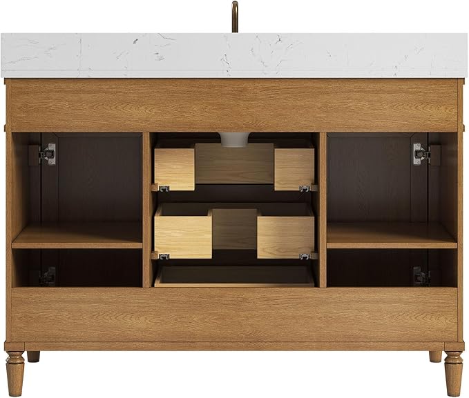 48 Inch Bathroom Vanity with Sink Combo, Light Walnut | Classic Cabinet with Countertop & Backsplash, Solid Wood Frame with Soft Closing Doors & 3 Dovetail Drawers, Ceramic Sink
