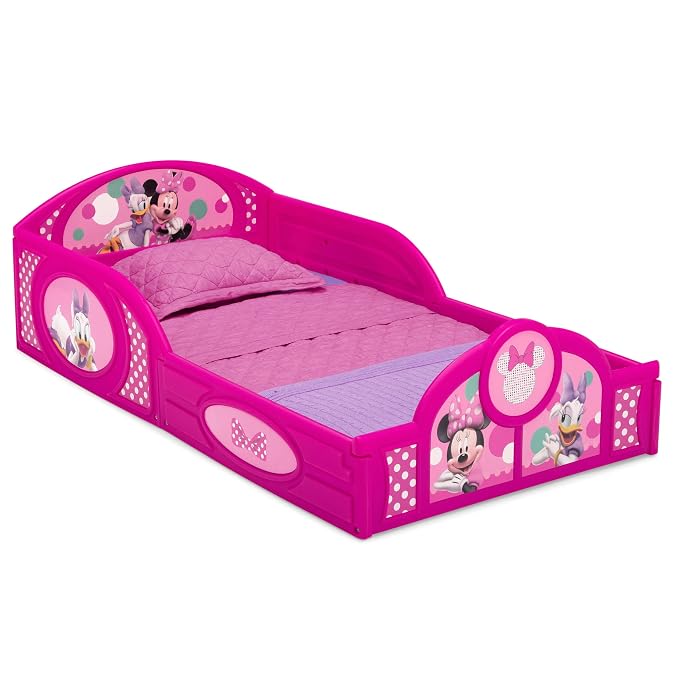 Delta Children Disney Minnie Mouse 4-Piece Toddler Room-in-a-Box Set – Includes Sleep and Play Toddler Bed, Table, 1 Chair and Toy Box, Pink