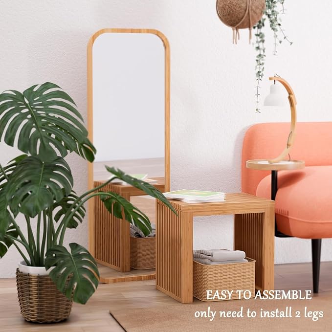 APRTAT Bamboo Dining Bench 17 Inch Indoor Wooden Shoe Benches for Entryway