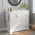 LUMISOL 42 Inch Bathroom Vanity with Ceramic Sink, Freestanding Bathroom Vanity with 4 Storage Drawers, 2 Soft Close Doors, Adjustable Shelf and Door Rack, White