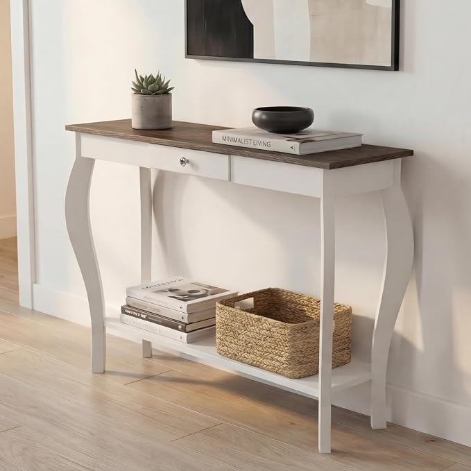 ChooChoo 39" Narrow Farmhouse Entryway Table with Drawer, Soft White