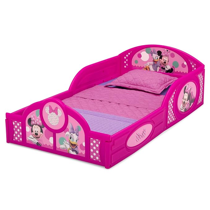 Delta Children Disney Minnie Mouse 4-Piece Toddler Room-in-a-Box Set – Includes Sleep and Play Toddler Bed, Table, 1 Chair and Toy Box, Pink