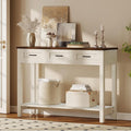 YOSHOOT 45" Farmhouse Entryway Console Table, Desk Behind the Couch with 3 Drawers and 2-Tier Shelves, Narrow Sofa Table for Hallway, Bedroom, Living Room, White Brown