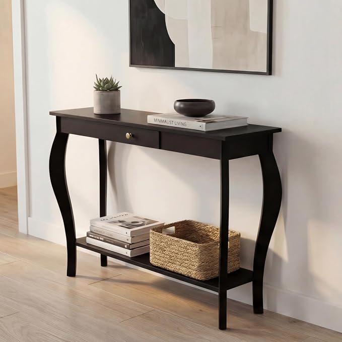 ChooChoo 39" Narrow Entryway Table with Drawer, Black