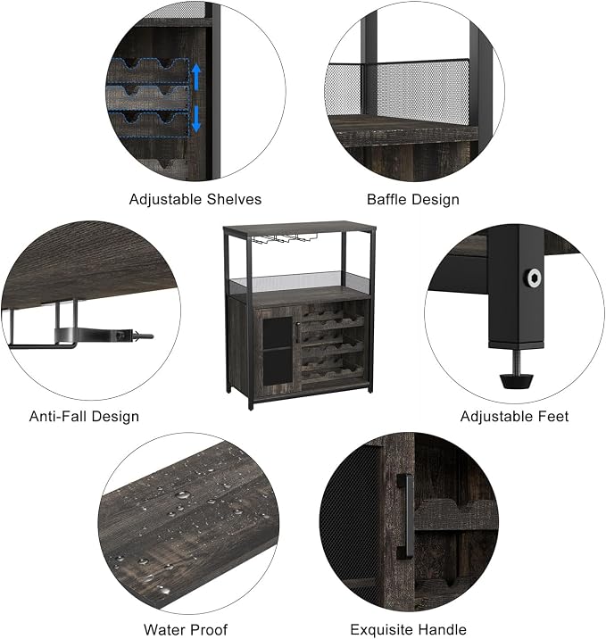 GAOMON Coffee Wine Bar Cabinet with Storage and Detachable Rack