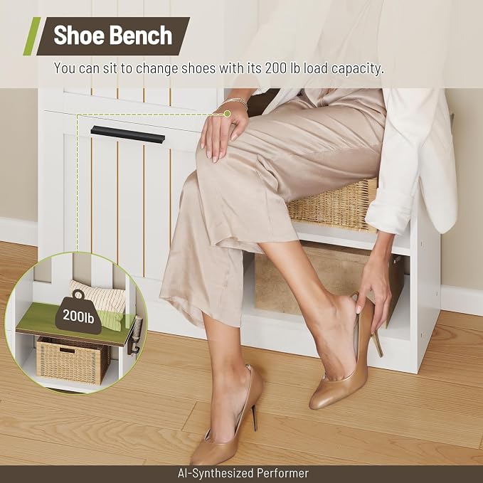 Hall Tree with 2 Flip-Down Shoe Cabinet for Entryway