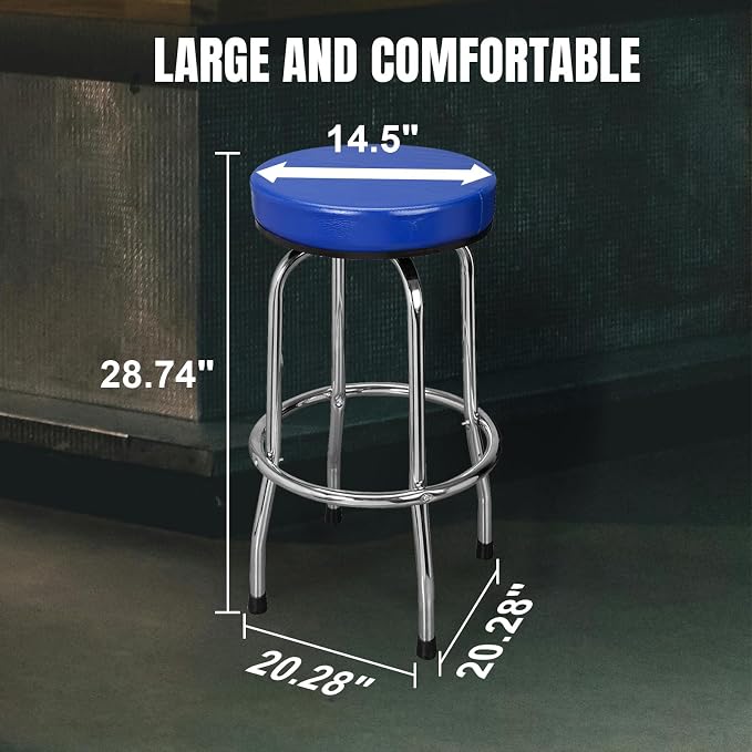 Big RED ATRP6185U-1 Torin Swivel Bar Stool: Padded Garage/Shop Seat with Chrome Plated Legs, Blue