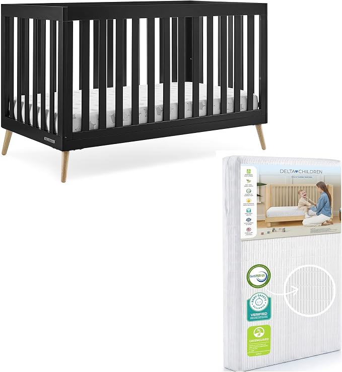 Delta Children Essex 4-in-1 Baby Crib & Mattress, Ebony/Natural