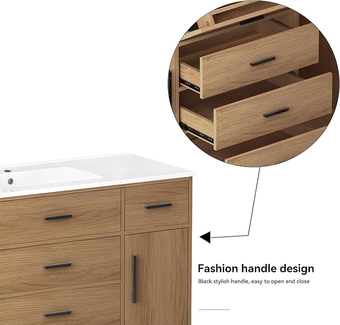 LUMISOL 48 Inch Bathroom Vanity with Sink, Freestanding Bathroom Vanity with Resin Sink, Tip-Out Drawer, Storage Drawers and 2 Soft-Closing Doors, Light Oak