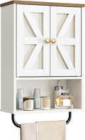 CHOEZON Bathroom Wall Cabinet, Medicine Cabinet with Open Partition and Towel Bar, Rustic Storage Cabinet with Open and Hidden Storage Space, for Bathroom, Living Room, Kitchen, White and Walnut