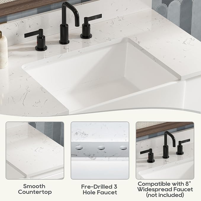 36 Inch Farmhouse Bathroom Vanity with Sink, White | Solid Wood Bathroom Sink Cabinet with Soft Close Doors, Single Sink Bathroom Vanity with Adjustable Feet, Apron Farm Sink