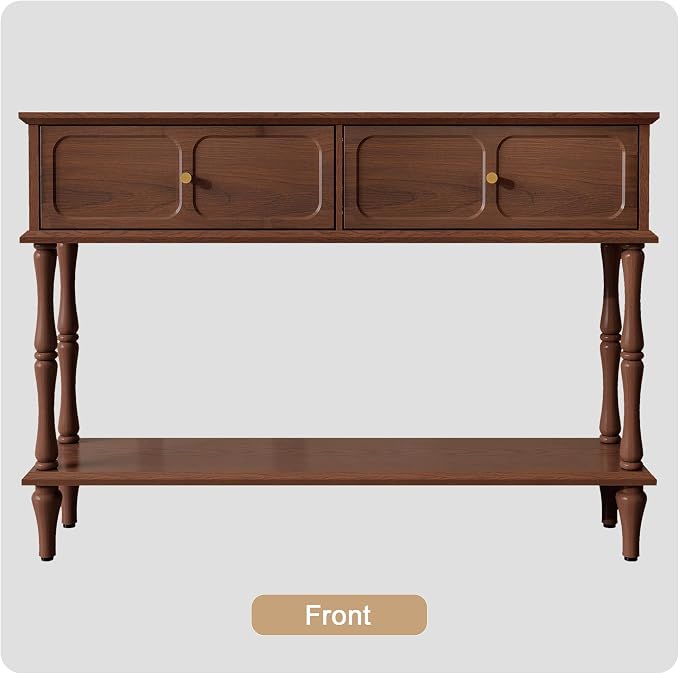 ARTPOWER 47" Mid-Century Console Table, 2 Drawers and Open Shelf, Brown