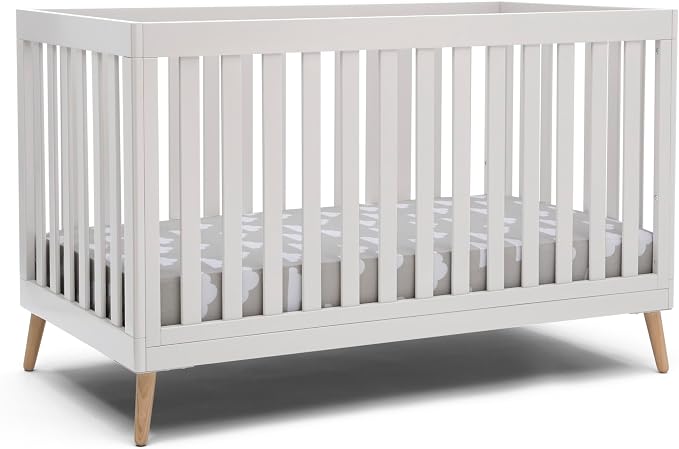 Delta Children Essex 4-in-1 Baby Crib & Mattress, Bianca White/Natural