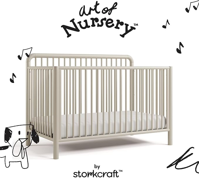 Storkcraft Porto 5-in-1 Convertible Crib and Toddler Guardrail, Frosted Oat