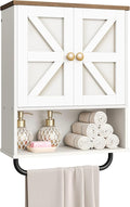 CHOEZON Bathroom Wall Cabinet, Medicine Cabinet with Open Partition and Towel Bar, Rustic Storage Cabinet with Open and Hidden Storage Space, for Bathroom, Living Room, Kitchen, White and Walnut