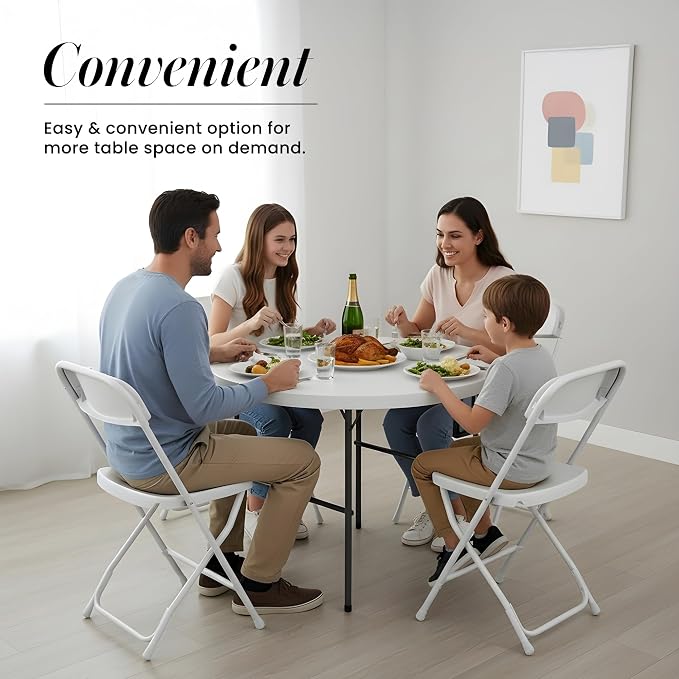 2 PACK of 3.5 Feet Circular Round Foldable Table with Built in Handle & Steel Legs | Heavy Duty Portable | Perfect for Party, Dining, Wedding, Events, Picnic Indoor, Outdoor, Camping, Utility