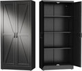 GAIOUS 63" Tall Metal Storage Cabinet Black Cupboard Kitchen Pantry Cabinet | with 2 Doors and 3 Adjustable Shelves,Steel Freestanding 4 Tier File Cabinet for Office Dining Bathroom Bedroom,Food Storage