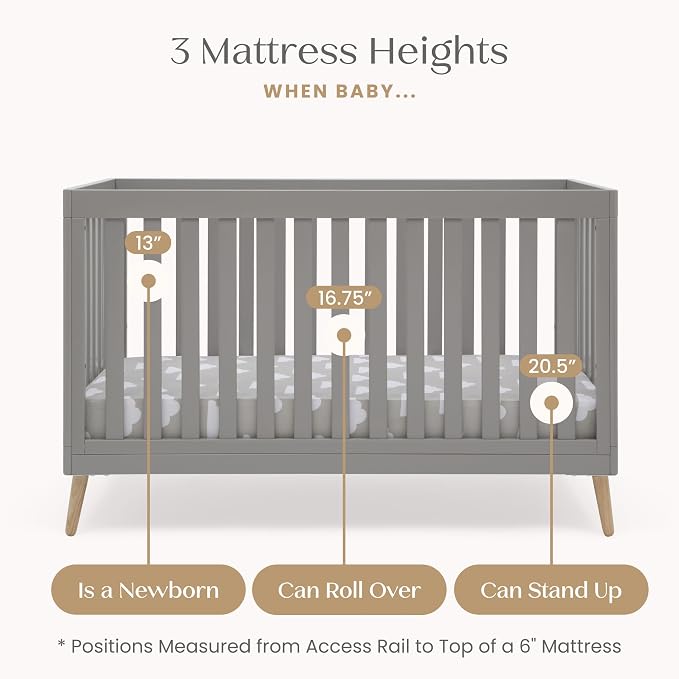 Delta Children Essex 4-in-1 Baby Crib & Mattress, Grey/Natural