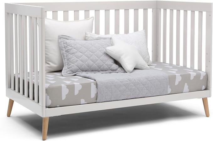 Delta Children Essex 4-in-1 Baby Crib & Mattress, Bianca White/Natural