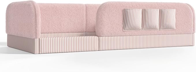Bellemave Twin Upholstered Montessori Floor Bed with Storage Pocket,Pink