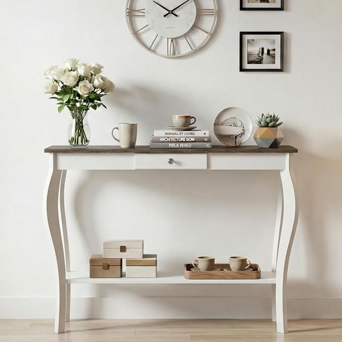 ChooChoo 39" Narrow Farmhouse Entryway Table with Drawer, Soft White