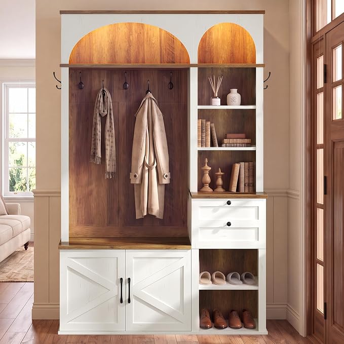 HAUOMS Hall Tree with Bench and Shoe Storage