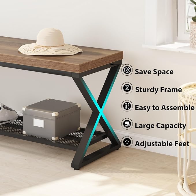 LVB 39” Entryway Shoe Bench with Storage for Foyer Hallway Rustic Oak