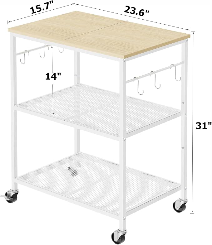 Homleke 3-Tier Rolling Kitchen Microwave Cart, Utility Cart