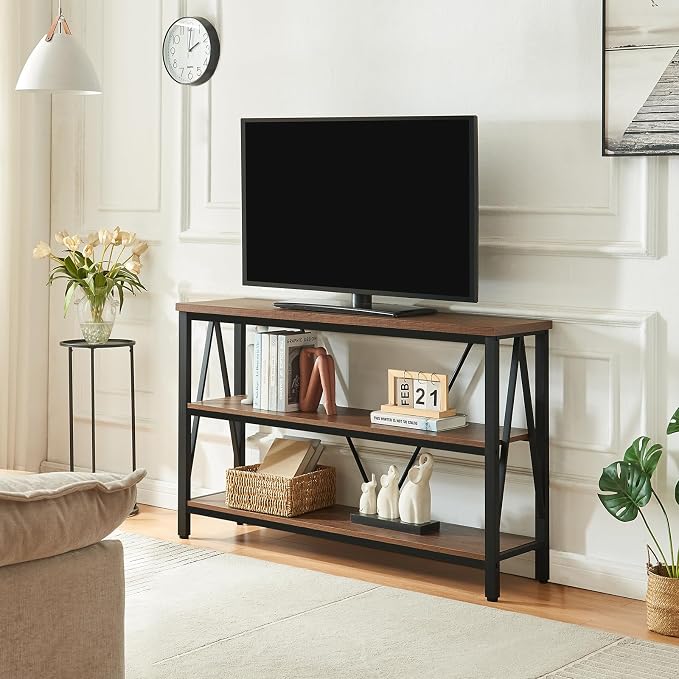 Entryway Console Table, 3 Tier Entry Table with Open Shelves, Brown, 47 IN