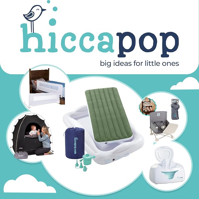 Hiccapop Inflatable Toddler Bed with Safety Bumpers, Kids Travel Bed, Sage