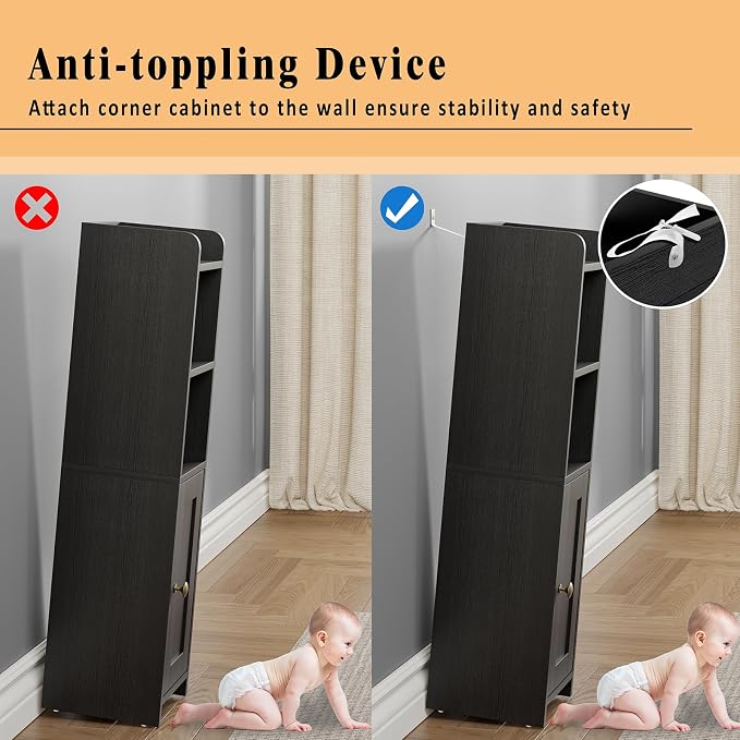 Lomojo Small Bathroom Storage Cabinet Corner, 7.87"Dx7.87"W x31.5"H (Black) | Freestanding Narrow Toilet Paper Holder, Organizers for Bathroom Small Spaces Floor Cabinet with Adjustable Shelves and Door