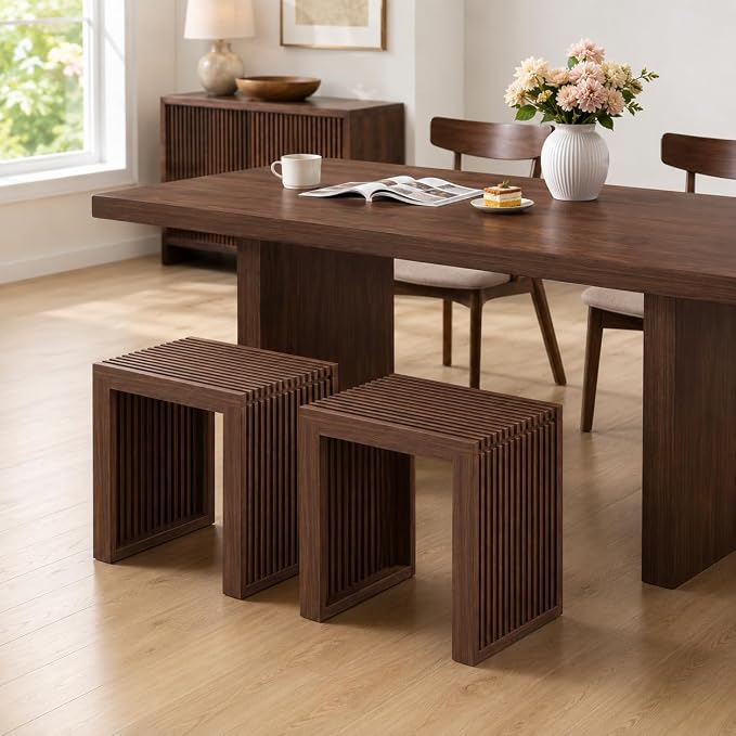 APRTAT Bamboo Dining Bench 17 Inch Indoor Wooden Shoe Benches for Entryway
