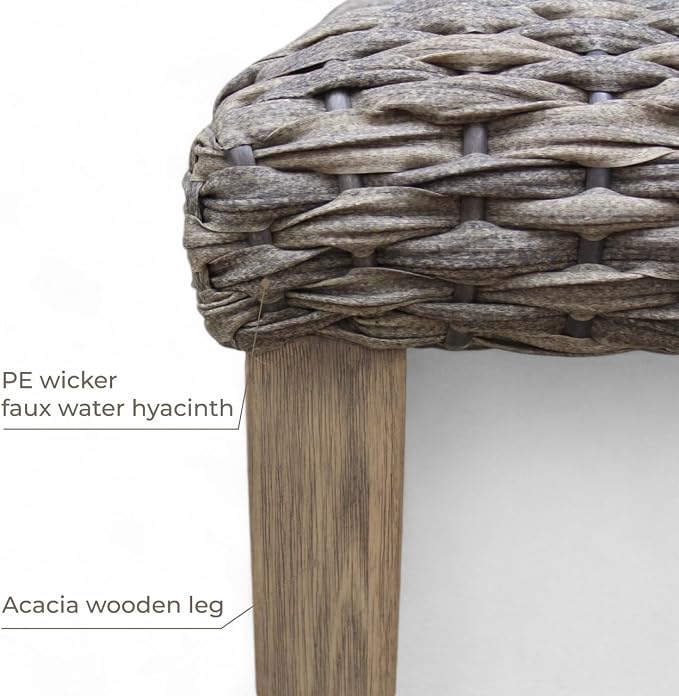 Outdoor Rattan Backless Bench with PE Wicker & Acacia Wood Frame, Grey