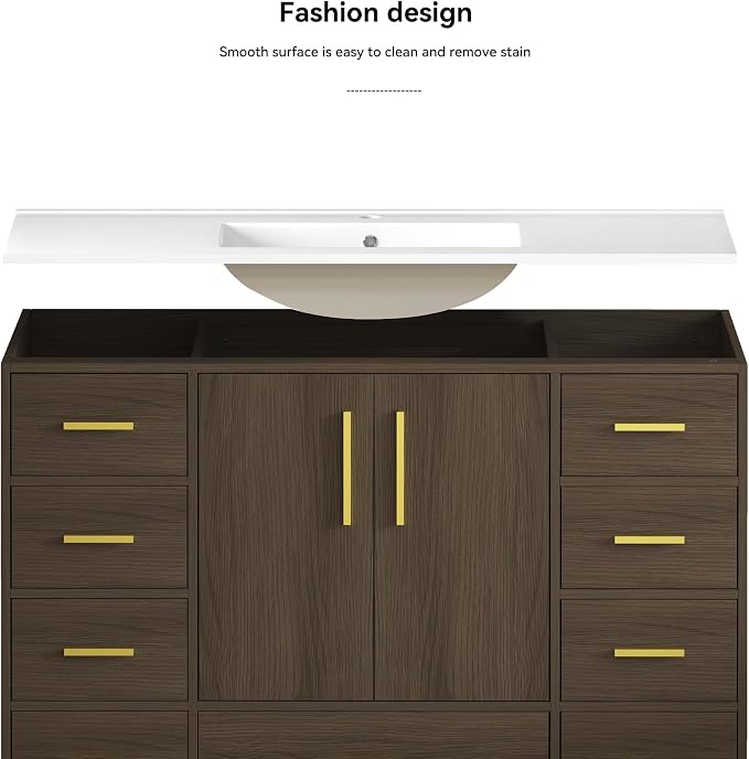 LUMISOL 48 Inch Bathroom Vanity with Sink, Freestanding Bathroom Vanity with 9 Storage Drawers and 2 Soft-Closing Doors, Wood 48" Bathroom Vanities with Resin Sink, Dark Brown